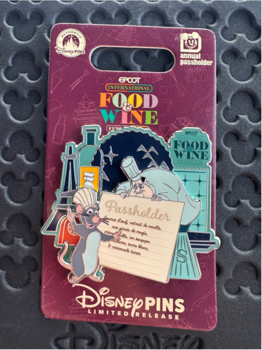 Disney Parks 2026 Epcot Food & Wine Ratatouille Remy Annual Passholder Pin LR